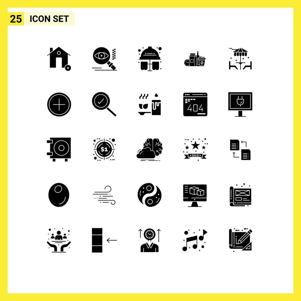 pictograma conjunto de 25 sencillo sólido glifos de café Leche encontrar artículos difícil sombrero editable vector diseño elementos