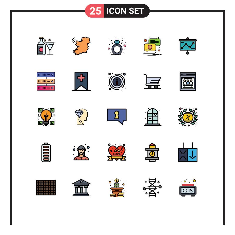 Universal Icon Symbols Group of 25 Modern Filled line Flat Colors of projector presentation present chart pin Editable Vector Design Elements