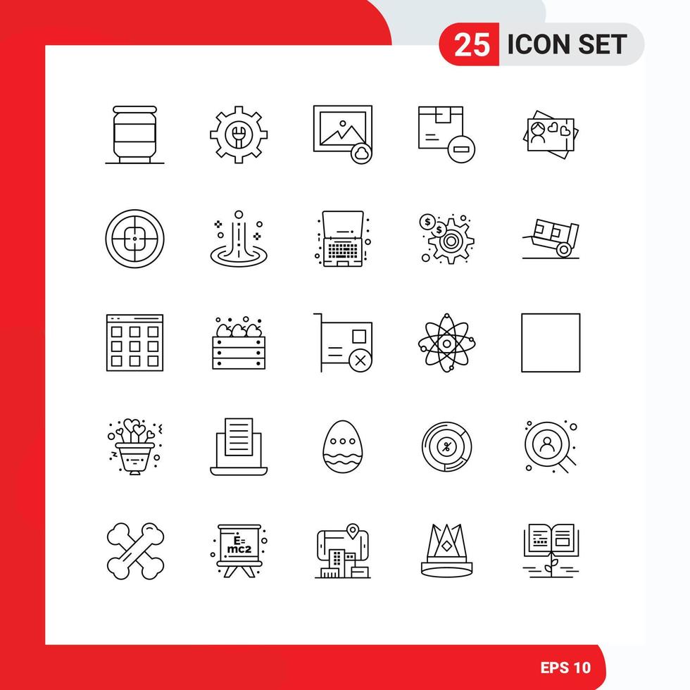 Set of 25 Commercial Lines pack for army love photo card goods Editable Vector Design Elements