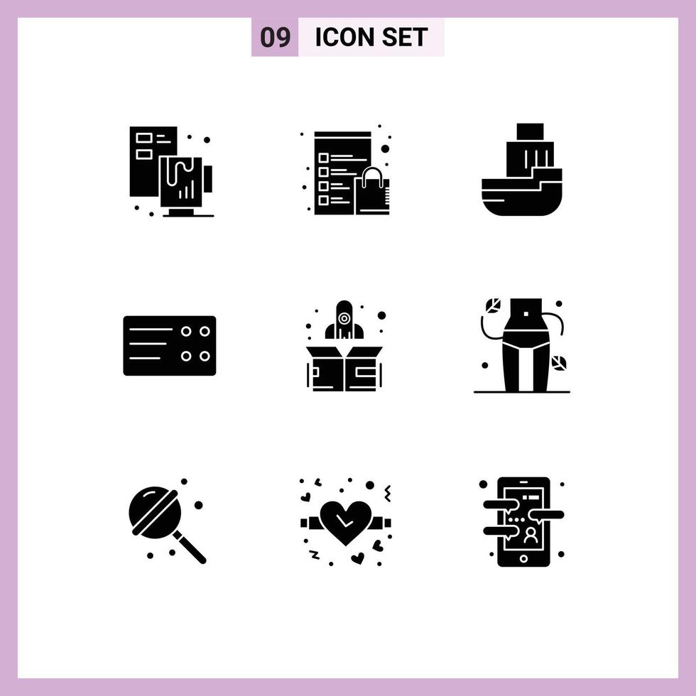 Pictogram Set of 9 Simple Solid Glyphs of up rocket delivery transport transfer Editable Vector Design Elements