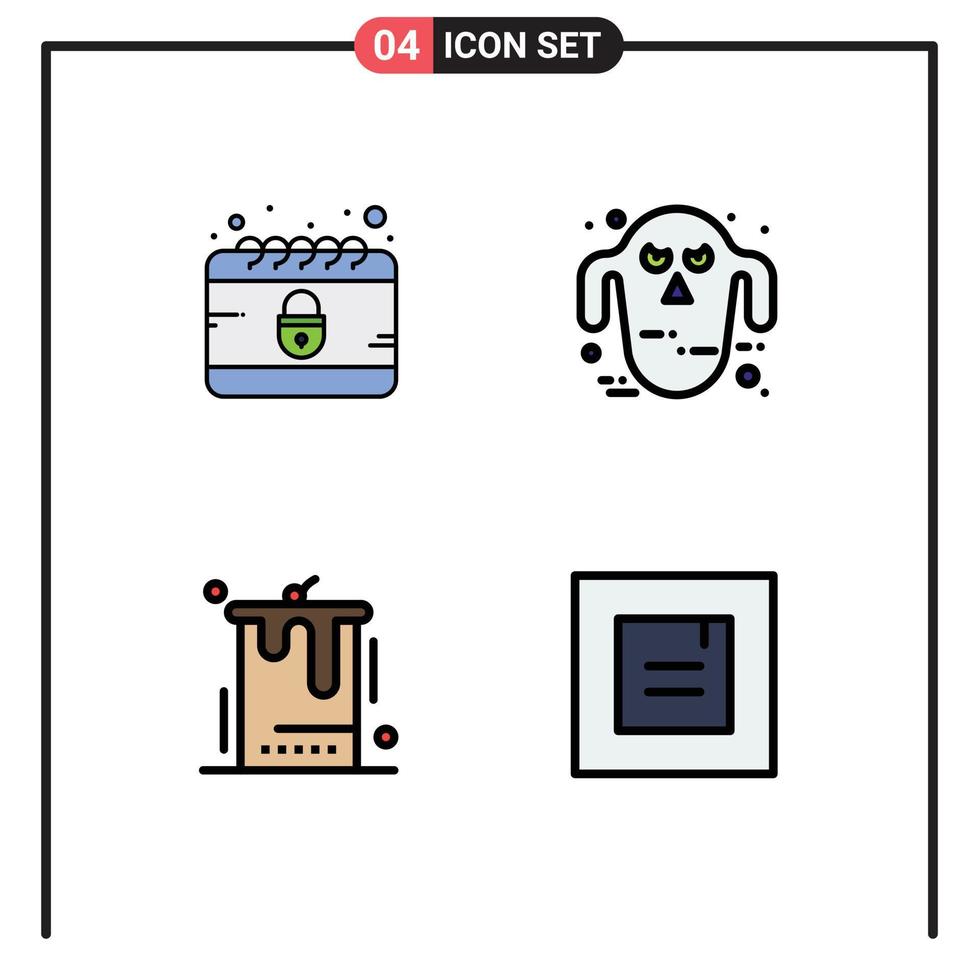 Set of 4 Modern UI Icons Symbols Signs for calendar cake internet halloween party Editable Vector Design Elements
