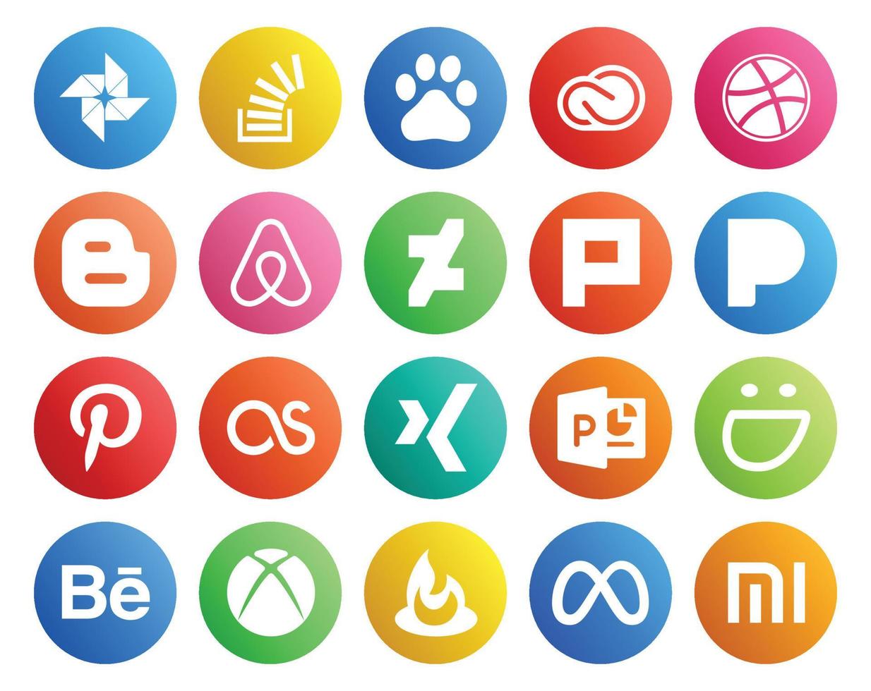 20 social medios de comunicación icono paquete incluso xing pinterest adobe Pandora deviantart vector