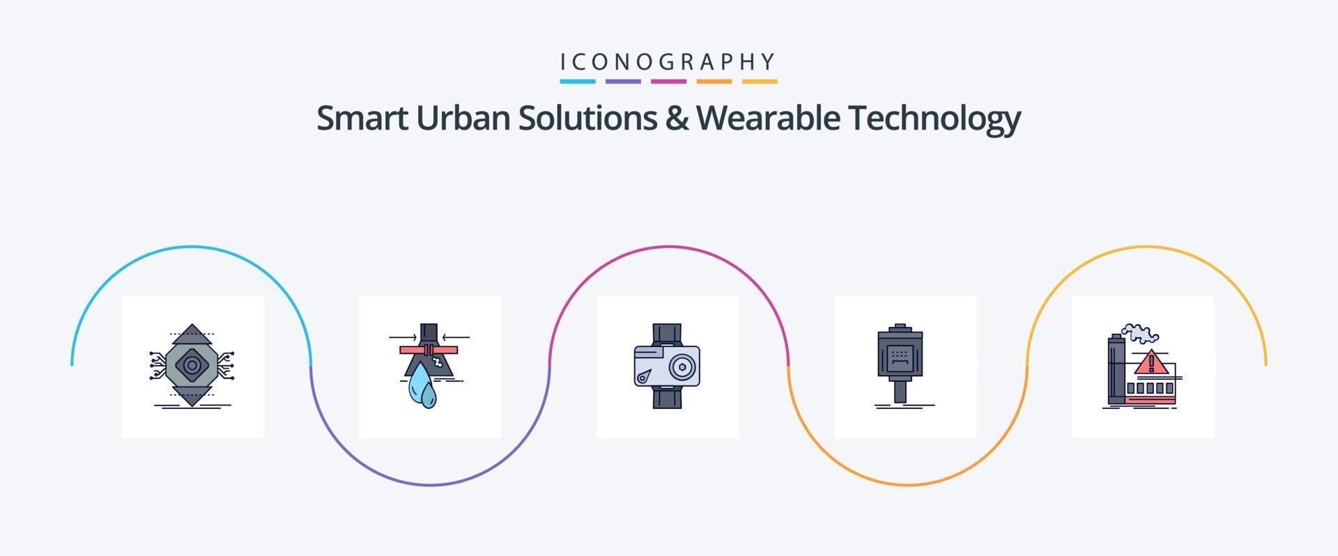 Smart Urban Solutions And Wearable Technology Line Filled Flat 5 Icon Pack Including service. valet. factory. photo. digital vector