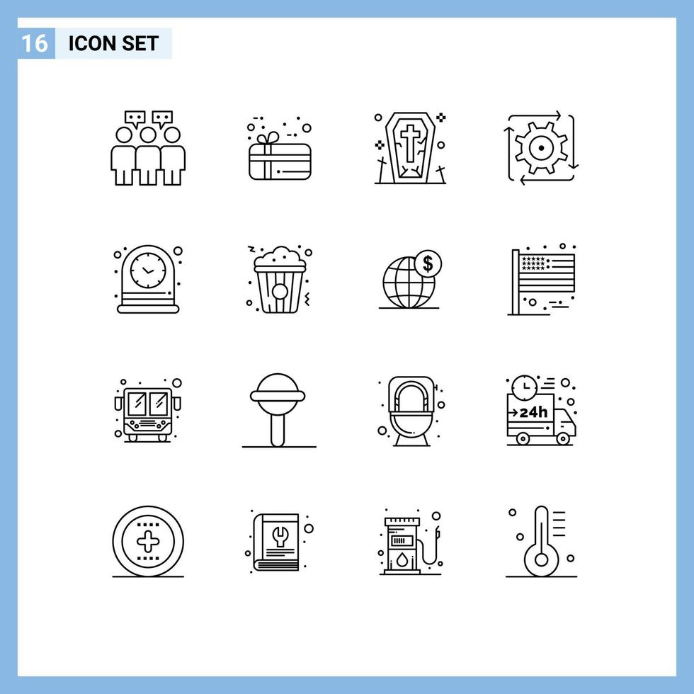 Group of 16 Modern Outlines Set for time clock ghost operation development Editable Vector Design Elements