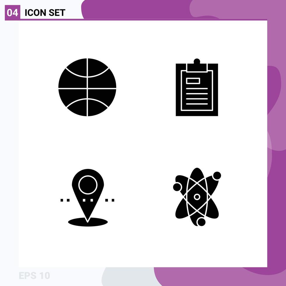 Set of 4 Commercial Solid Glyphs pack for basketball location holiday file point Editable Vector Design Elements