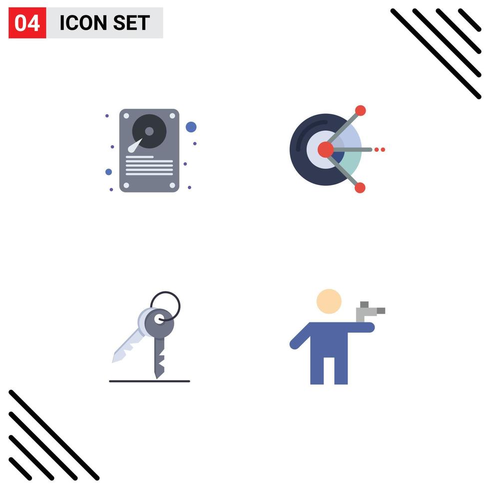 Flat Icon Pack of 4 Universal Symbols of data keys storage disk room Editable Vector Design Elements