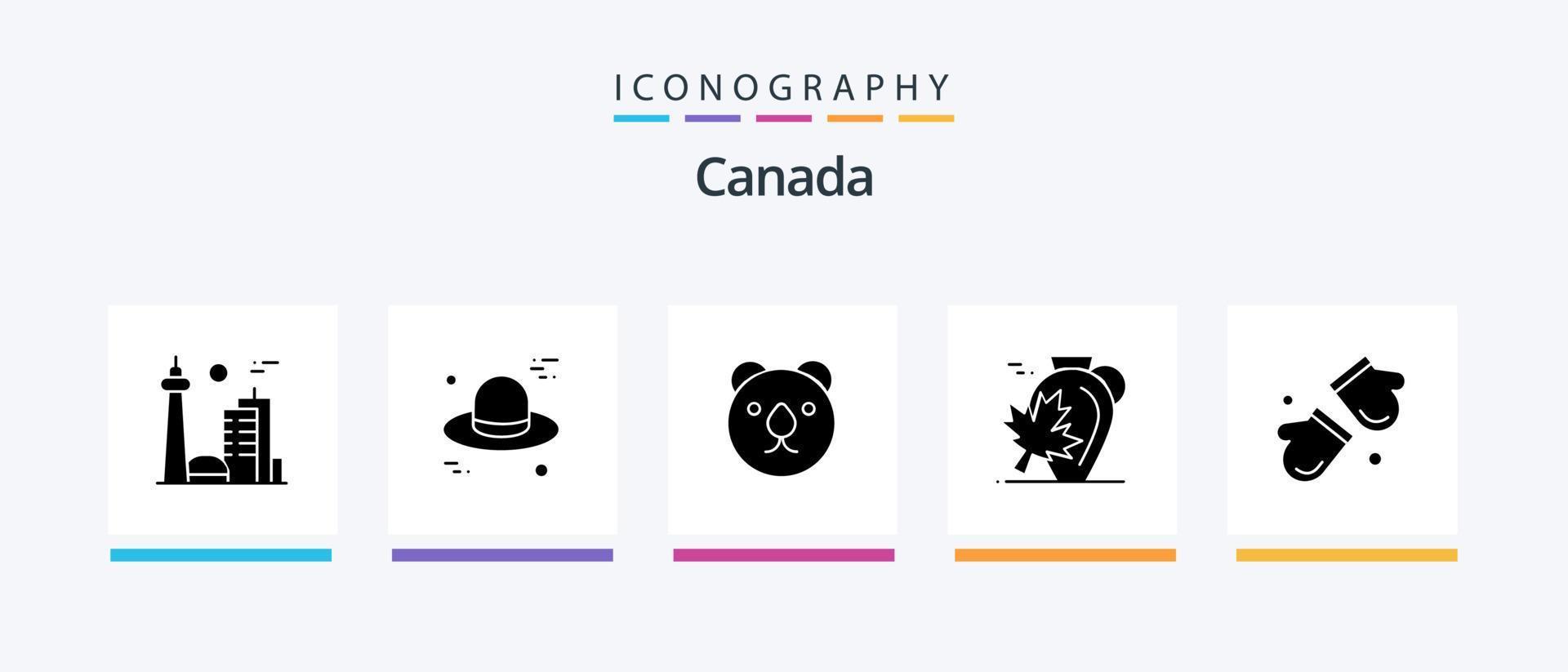 Canada Glyph 5 Icon Pack Including arctic. maple. bear. leaf. autumn. Creative Icons Design vector