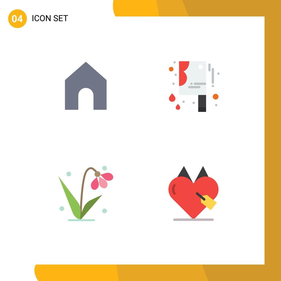 Set of 4 Vector Flat Icons on Grid for home tulip bloody knife decoration e Editable Vector Design Elements