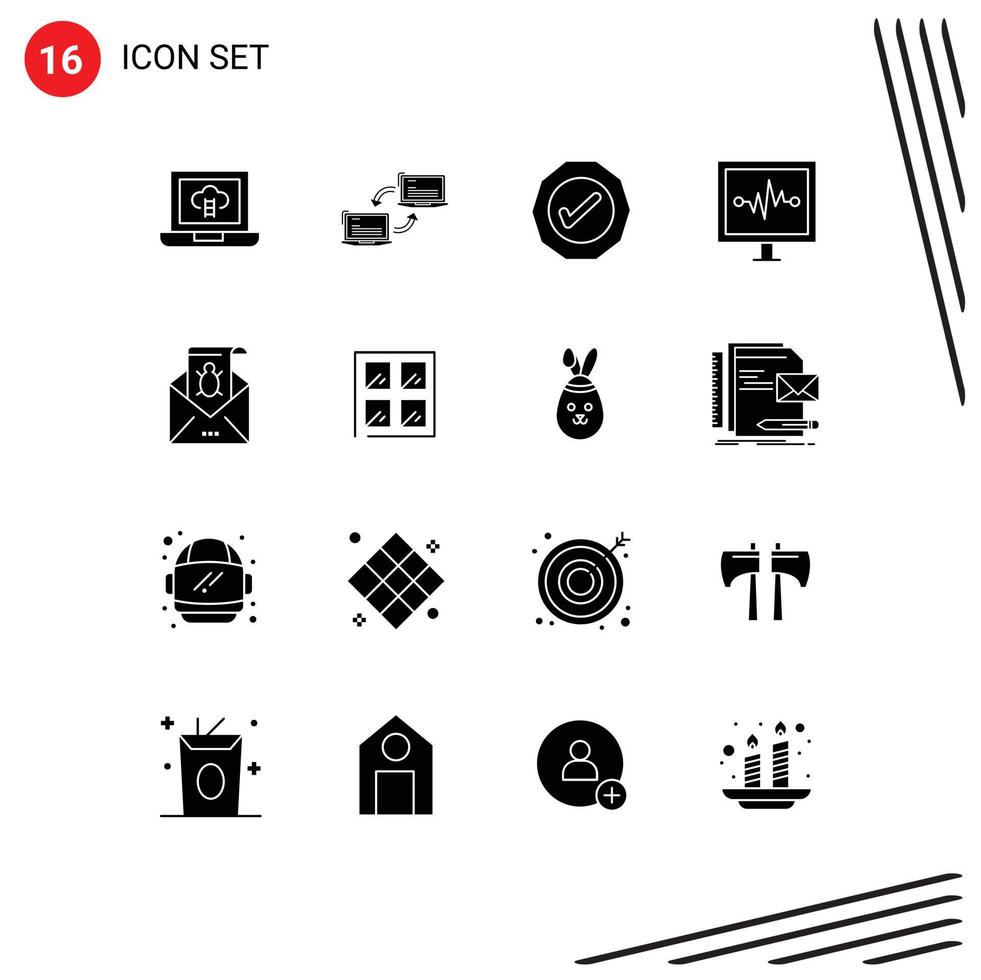 Group of 16 Solid Glyphs Signs and Symbols for e pulse line logistic pulse heartbeat Editable Vector Design Elements