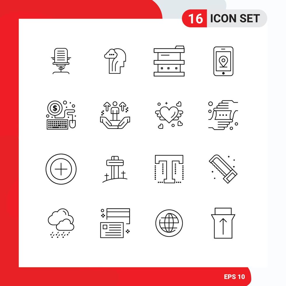 16 Universal Outlines Set for Web and Mobile Applications location mobile mind laboratory chemistry Editable Vector Design Elements