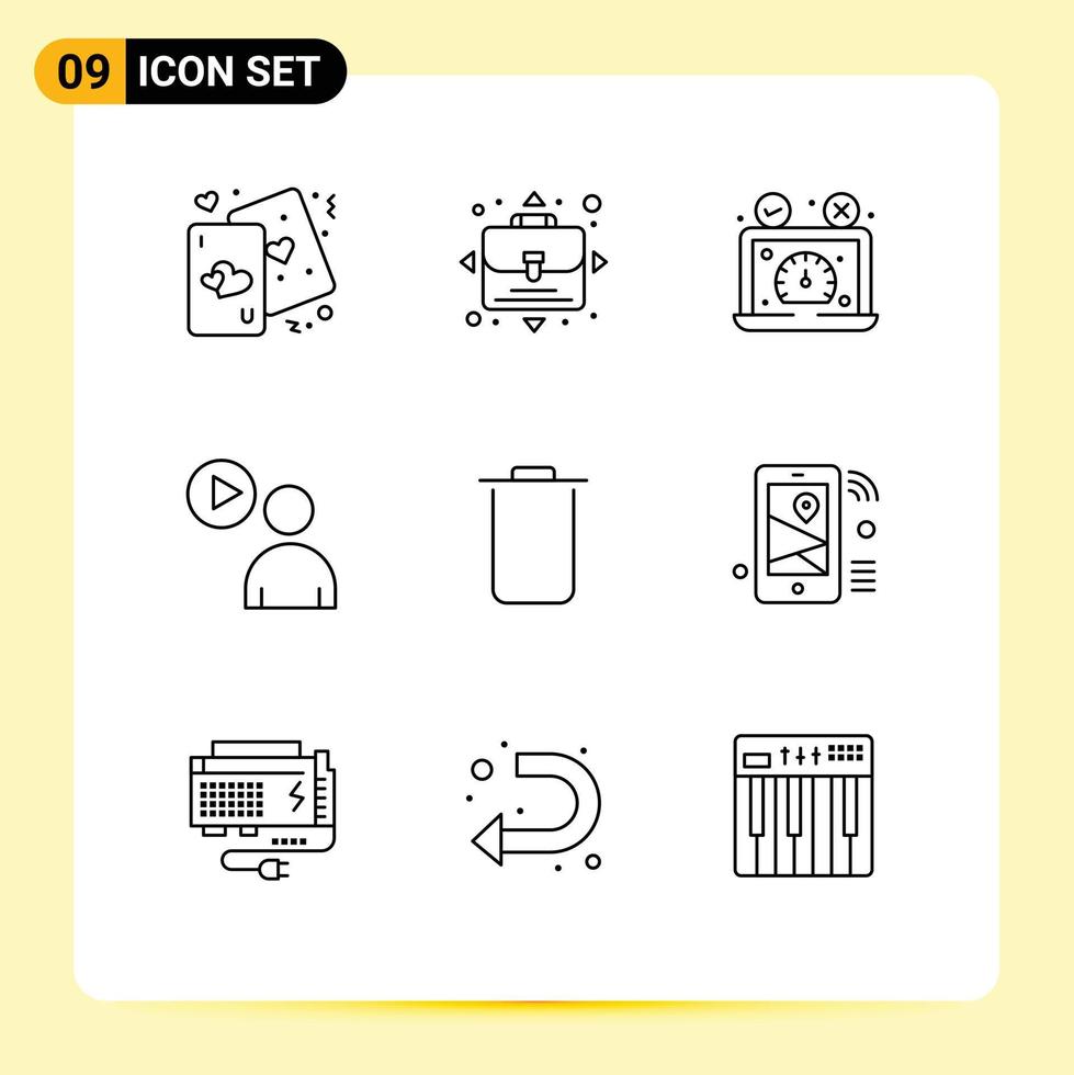 Modern Set of 9 Outlines Pictograph of instagram video speed test play website Editable Vector Design Elements
