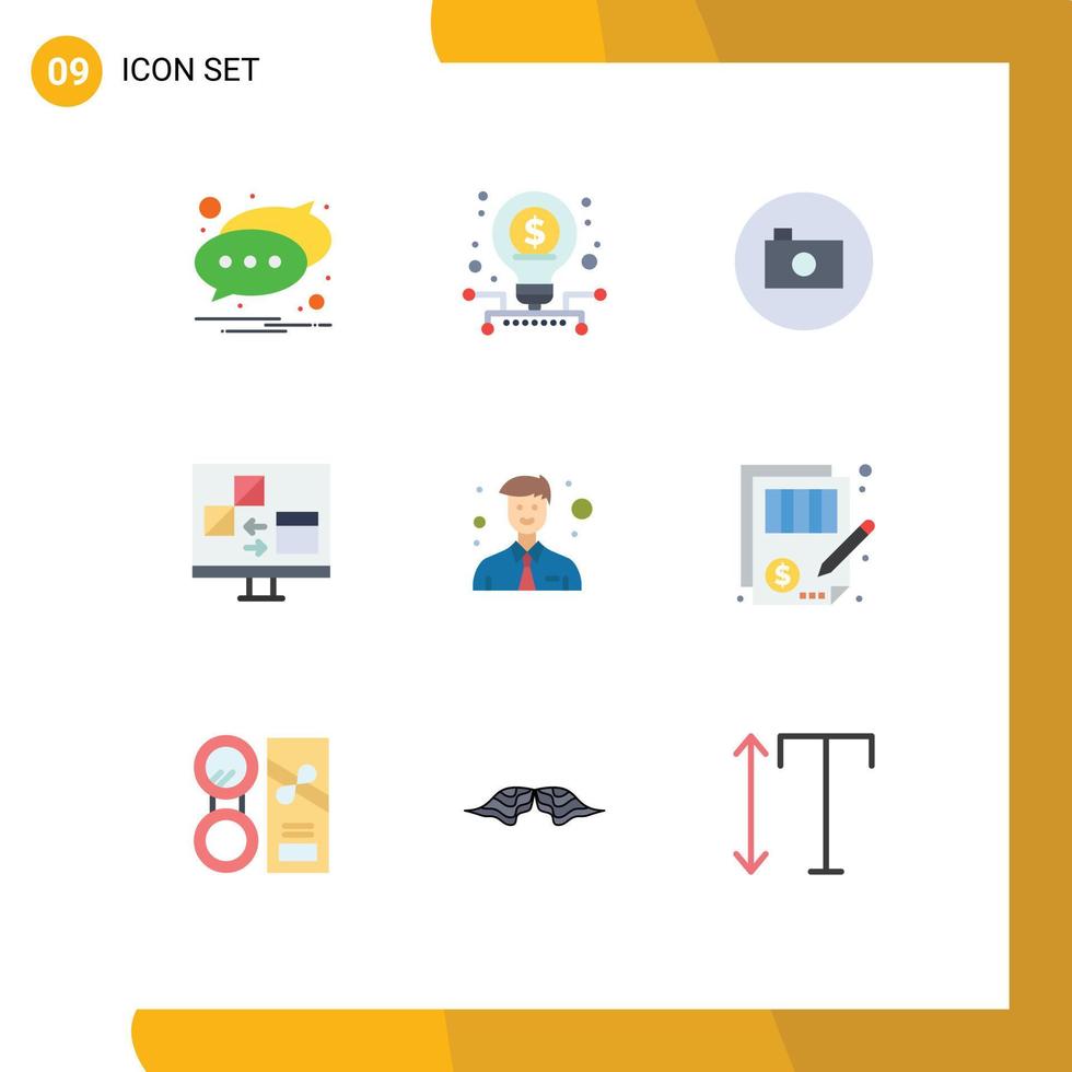 Pack of 9 creative Flat Colors of business develop camera computer app Editable Vector Design Elements