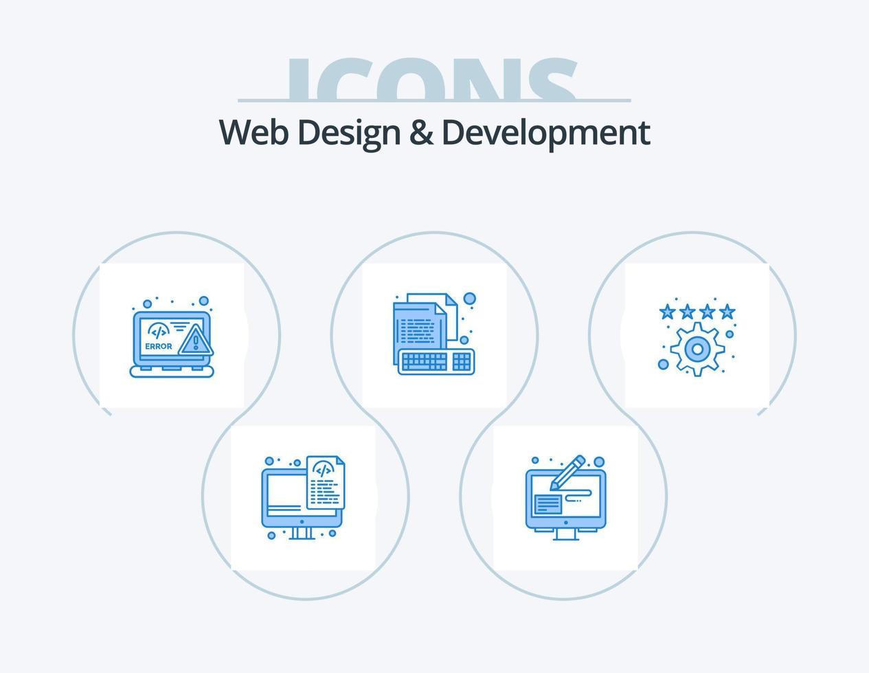 Web Design And Development Blue Icon Pack 5 Icon Design. file. creative. coding. computer. error vector