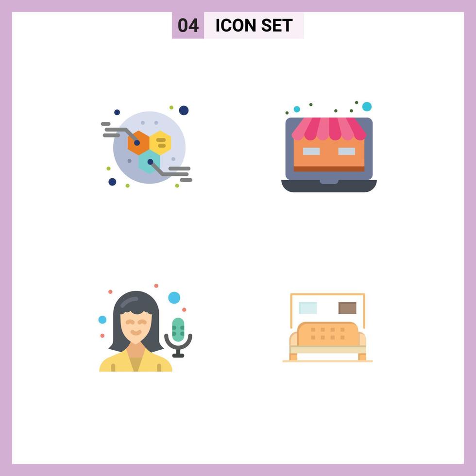 Modern Set of 4 Flat Icons Pictograph of energy recording laptop online store bed Editable Vector Design Elements