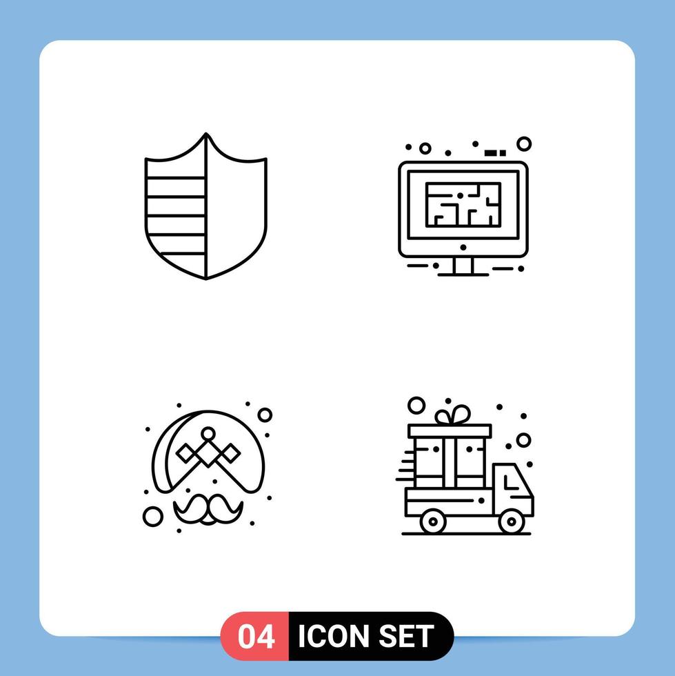 Set of 4 Modern UI Icons Symbols Signs for protection indian shield design person Editable Vector Design Elements