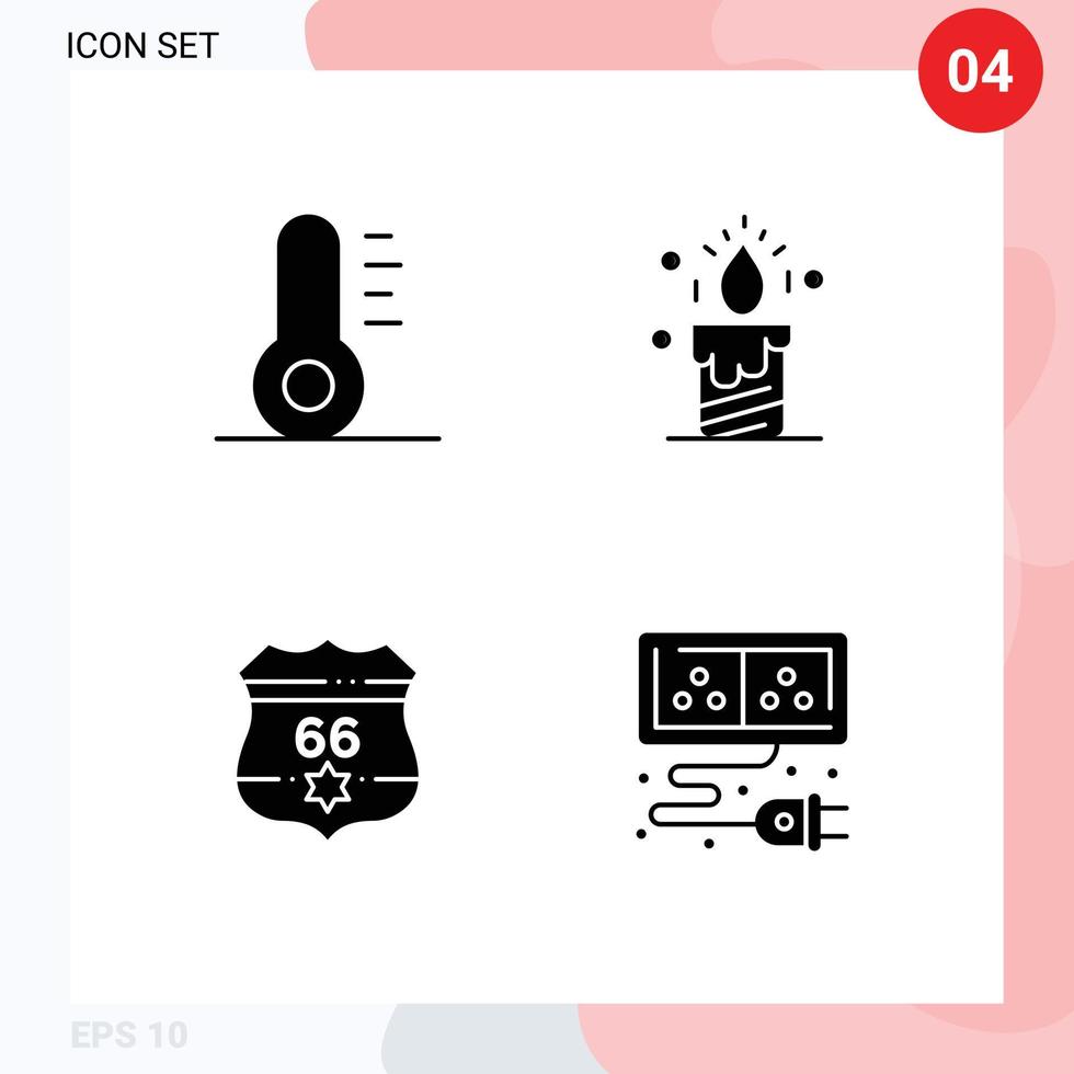 Mobile Interface Solid Glyph Set of 4 Pictograms of christmas security light american cable Editable Vector Design Elements