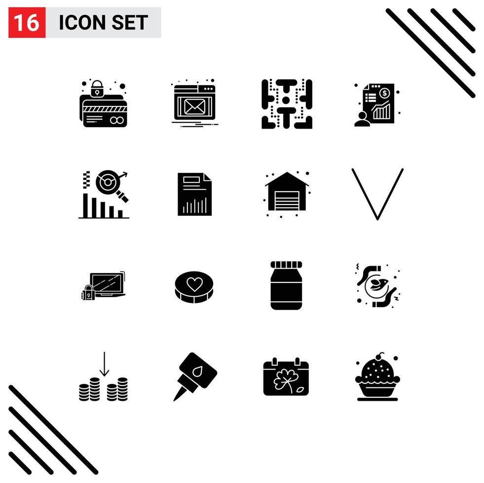 Solid Glyph Pack of 16 Universal Symbols of graph profit maze presentation chart Editable Vector Design Elements