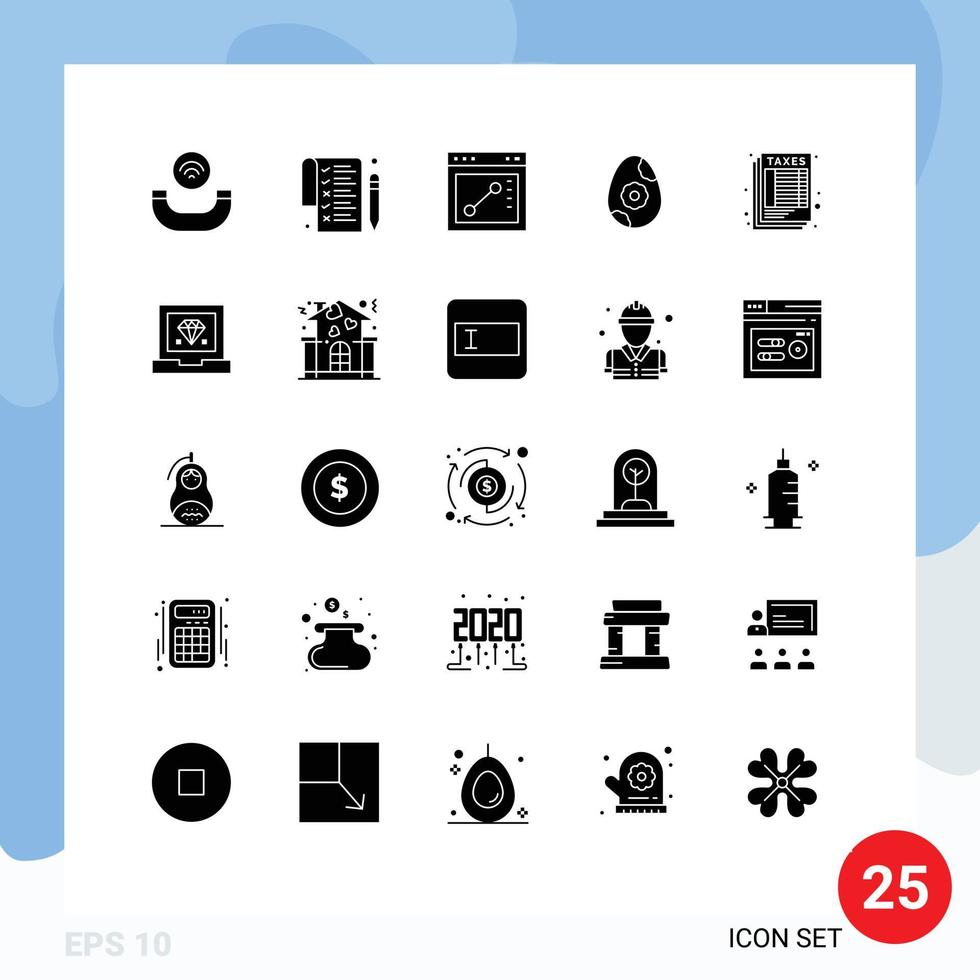 Set of 25 Commercial Solid Glyphs pack for develop tax website table calculate Editable Vector Design Elements