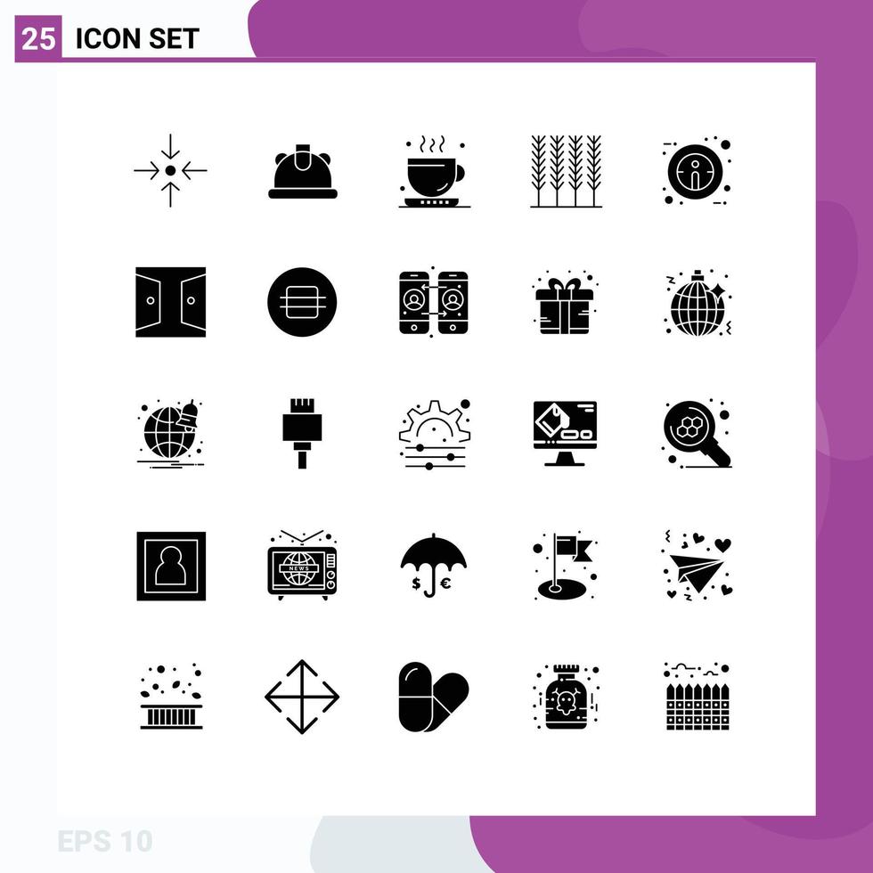 Mobile Interface Solid Glyph Set of 25 Pictograms of door sign office information wheat Editable Vector Design Elements