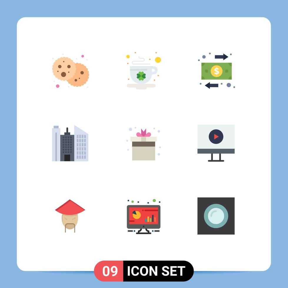 Stock Vector Icon Pack of 9 Line Signs and Symbols for fun gift flow office building Editable Vector Design Elements