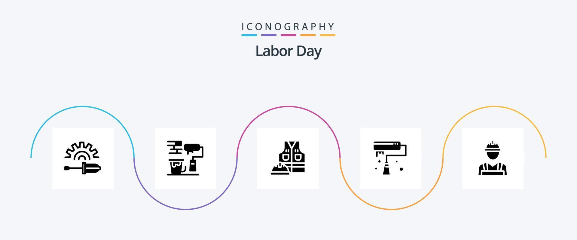 Labor Day Glyph 5 Icon Pack Including brush . paint . labour. jacket vector