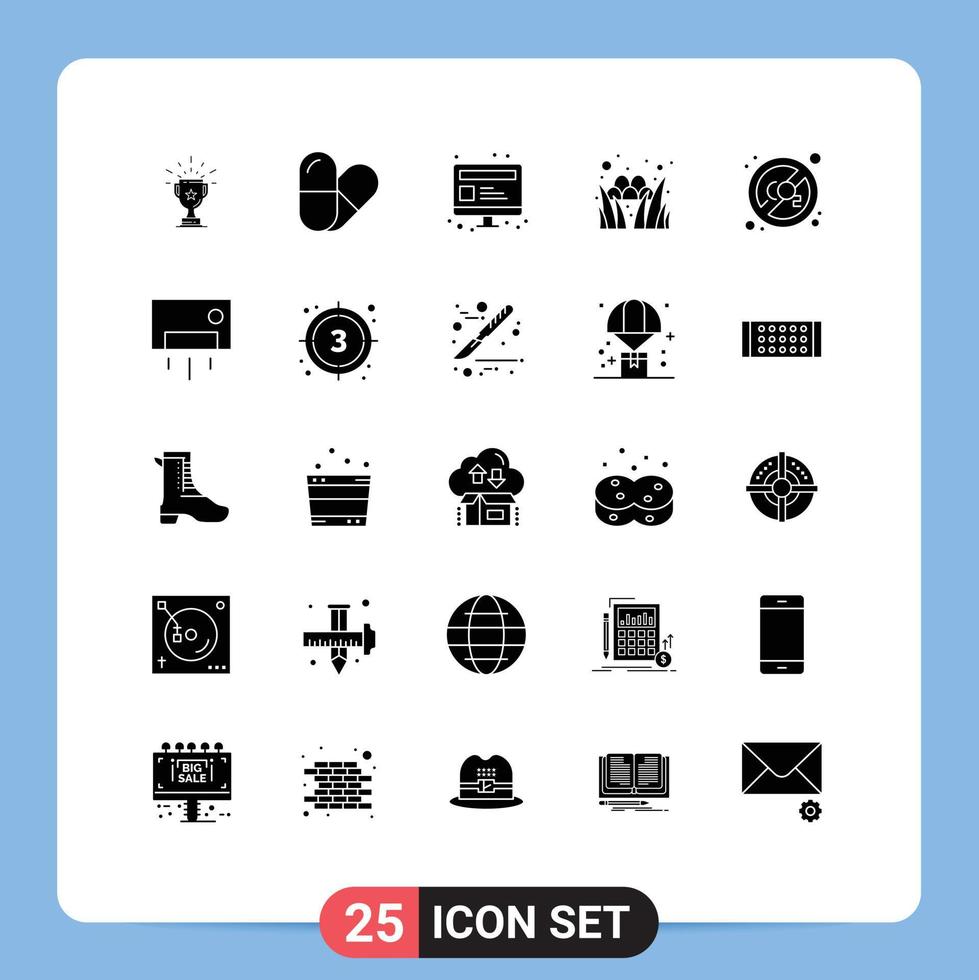 Set of 25 Vector Solid Glyphs on Grid for co holiday table grass webpage Editable Vector Design Elements