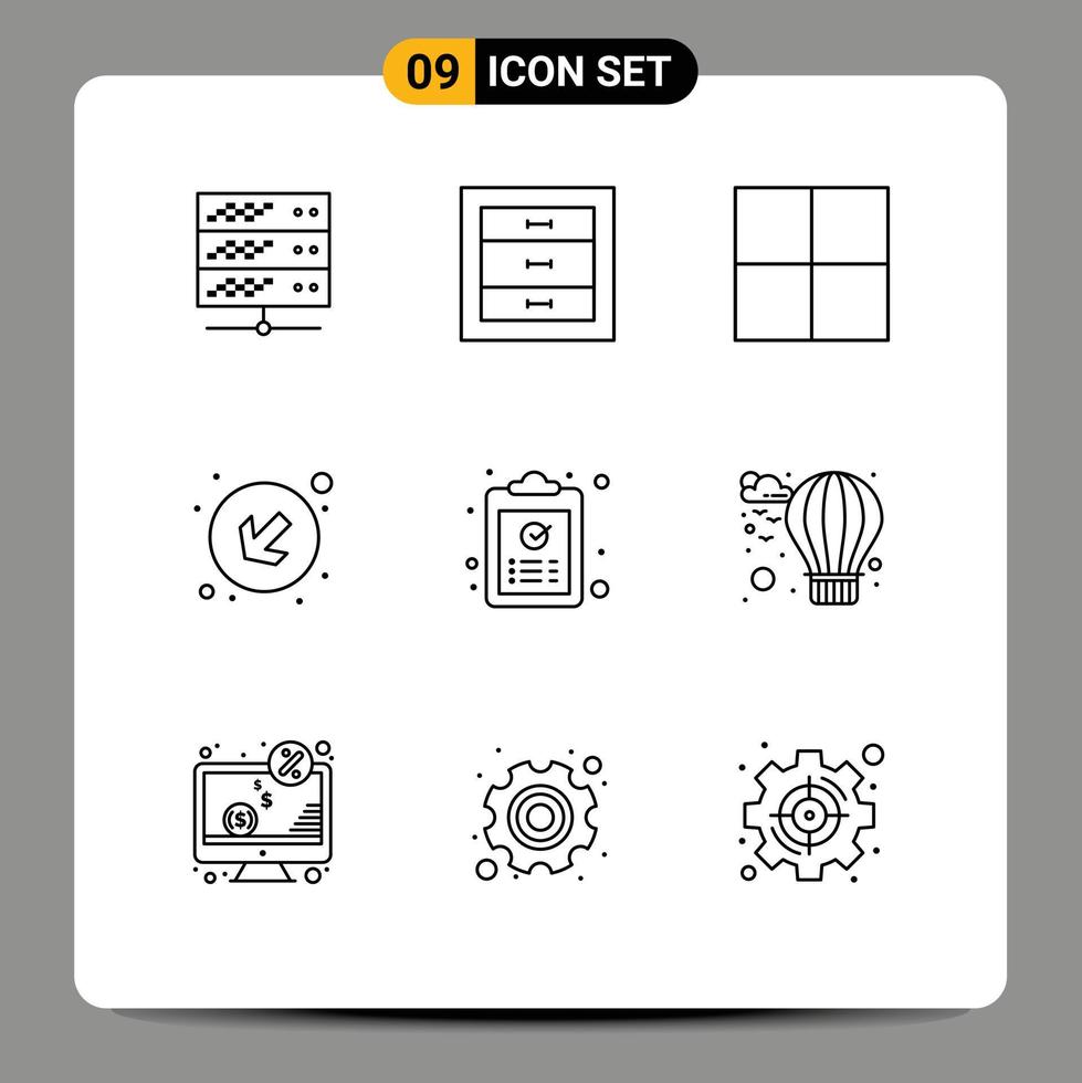 Group of 9 Modern Outlines Set for task ok grid copy left Editable Vector Design Elements