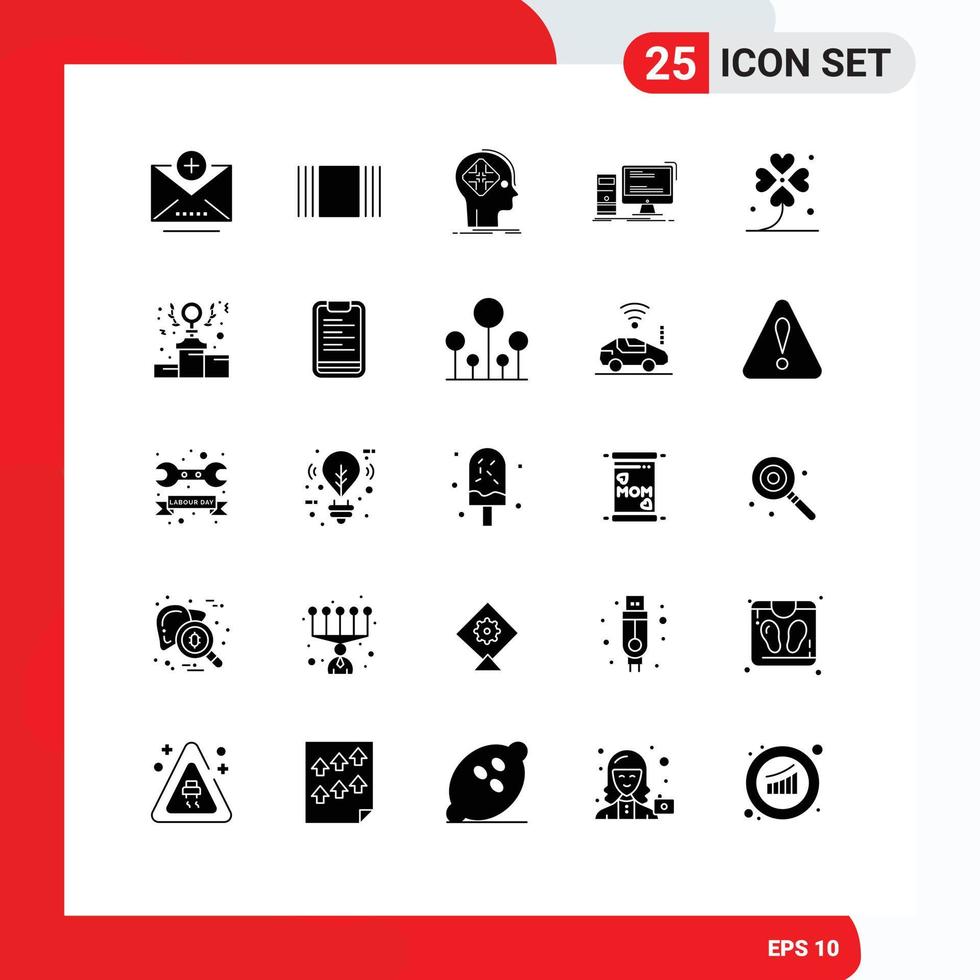 Pack of 25 Modern Solid Glyphs Signs and Symbols for Web Print Media such as four personal future pc desktop Editable Vector Design Elements