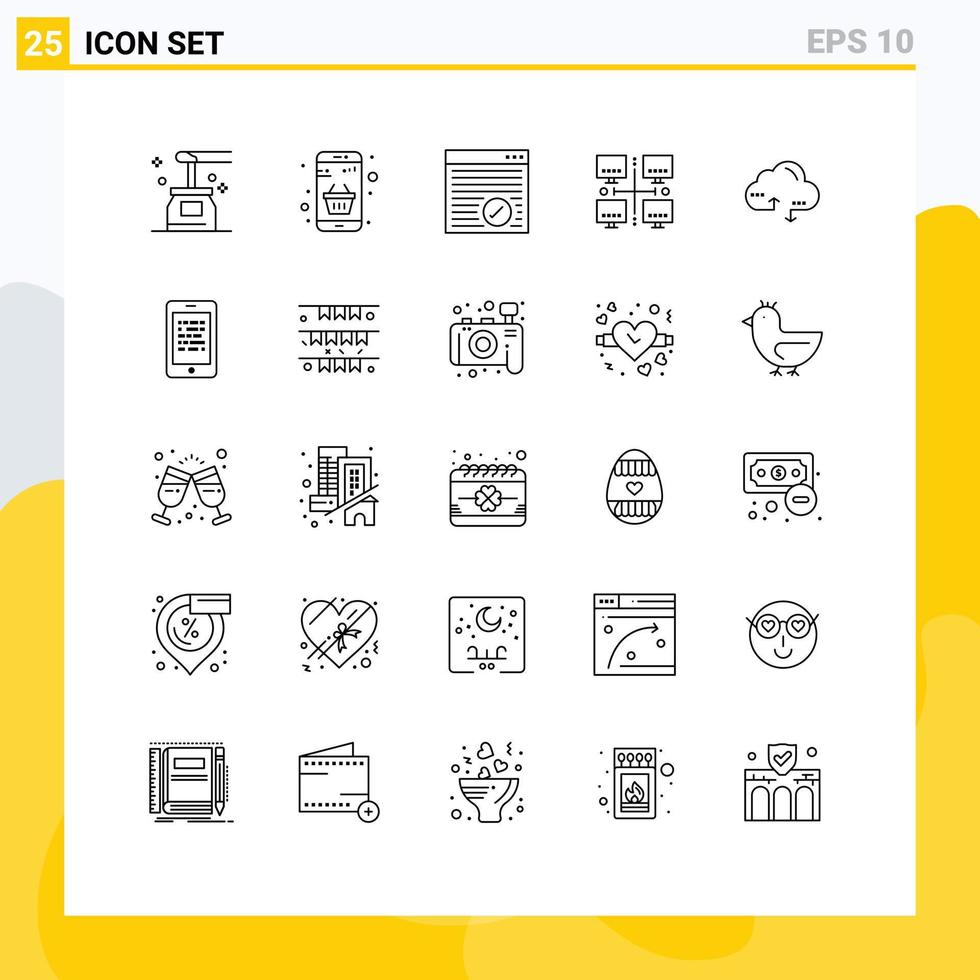 25 Universal Lines Set for Web and Mobile Applications network lan money area online Editable Vector Design Elements