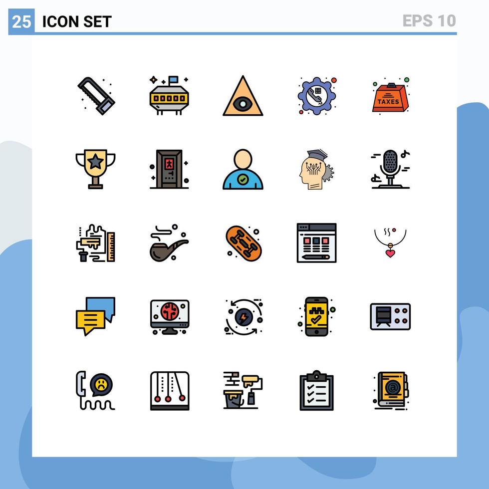 25 Universal Filled line Flat Colors Set for Web and Mobile Applications heavy charge god phone configure Editable Vector Design Elements