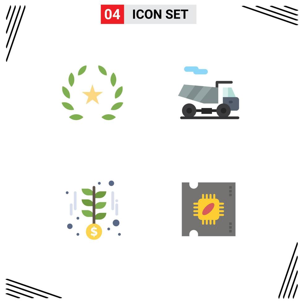 Group of 4 Modern Flat Icons Set for cinema startup films transport cpu Editable Vector Design Elements