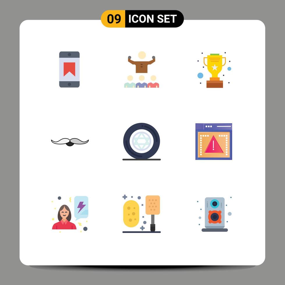 Group of 9 Modern Flat Colors Set for circle male award movember moustache Editable Vector Design Elements