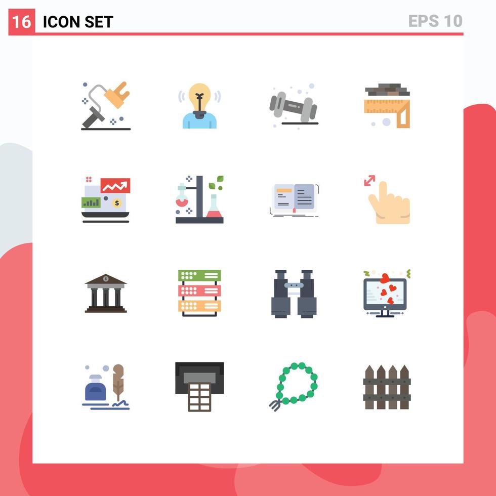 Modern Set of 16 Flat Colors Pictograph of dollar sign level light height gym Editable Pack of Creative Vector Design Elements