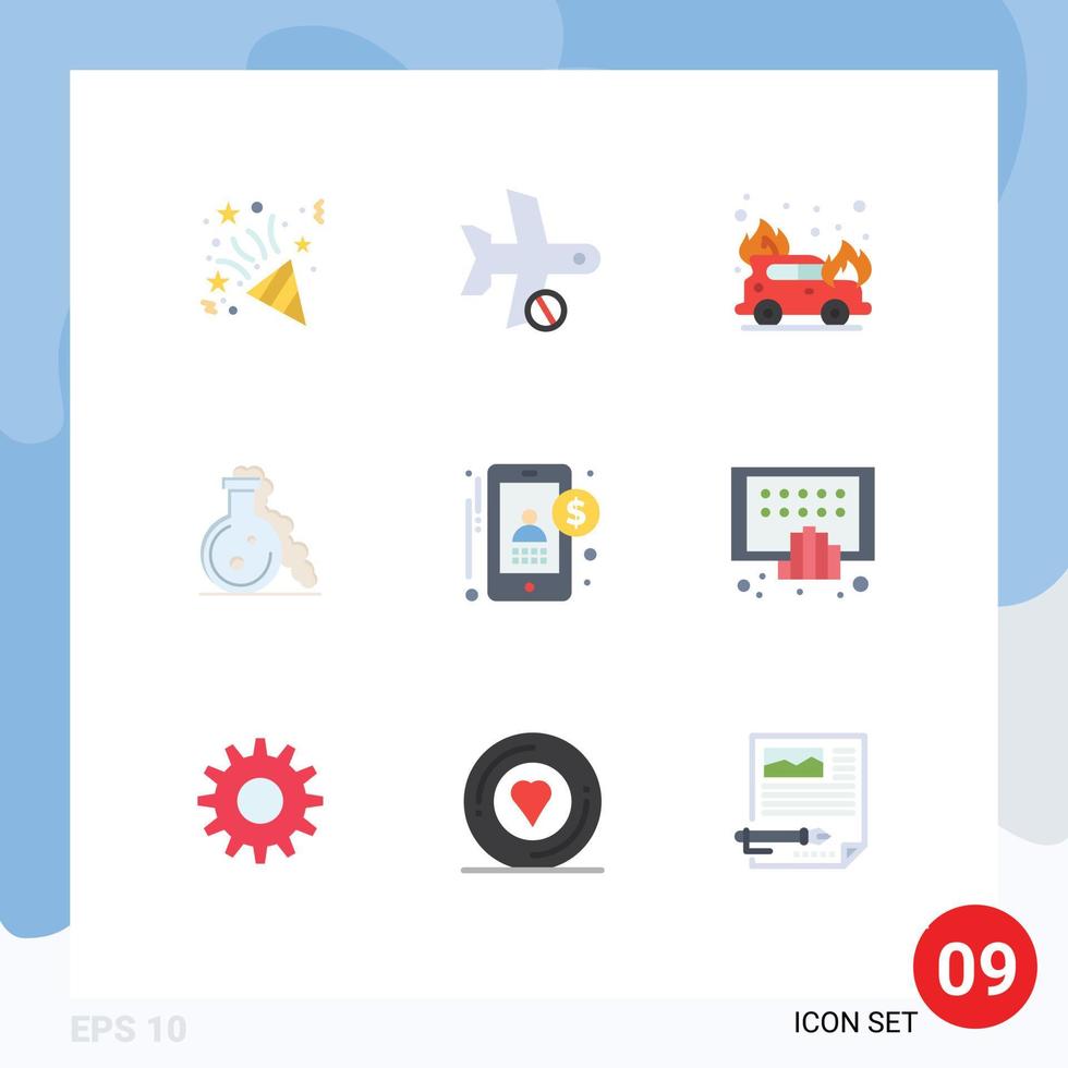 Set of 9 Modern UI Icons Symbols Signs for money accountant car medical lab Editable Vector Design Elements