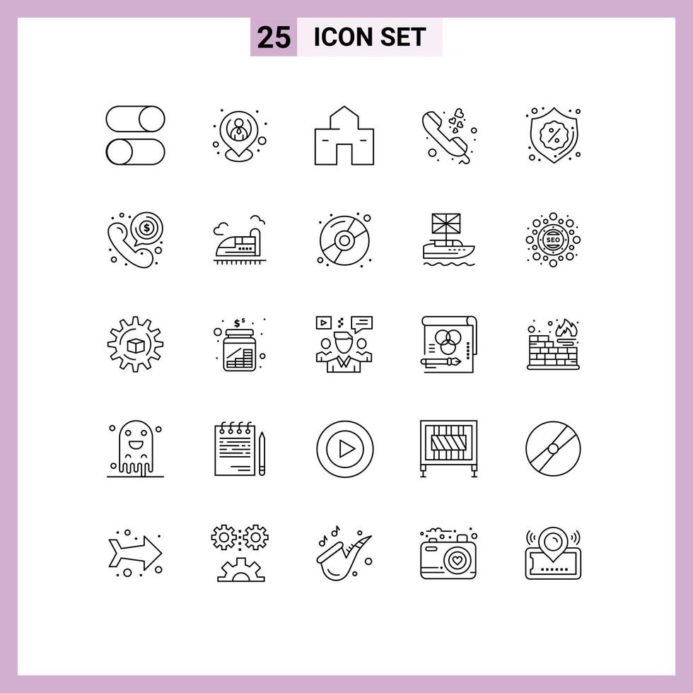 Modern Set of 25 Lines and symbols such as love call location shack house Editable Vector Design Elements