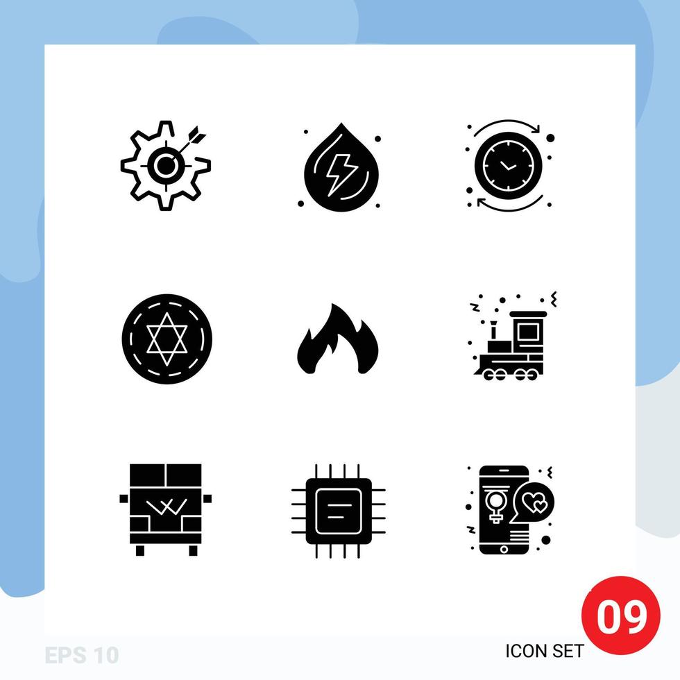 pictograma conjunto de 9 9 sencillo sólido glifos de fuego Víspera de Todos los Santos poder circulo marcha atrás editable vector diseño elementos