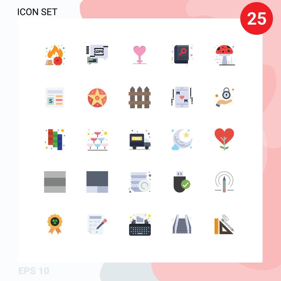 25 Universal Flat Colors Set for Web and Mobile Applications mushroom amanita heart sign library Editable Vector Design Elements