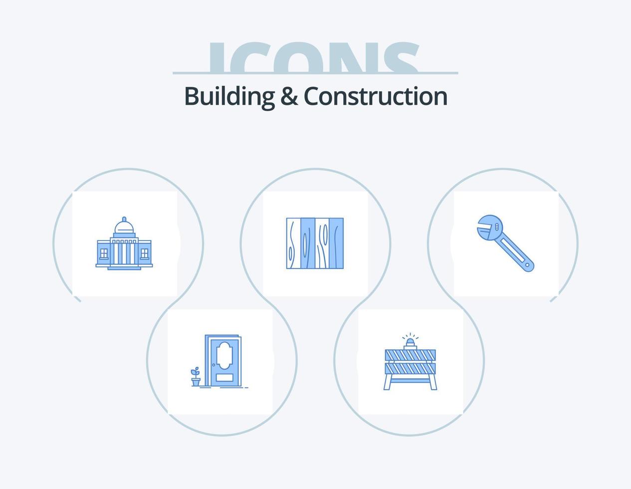 Building And Construction Blue Icon Pack 5 Icon Design. furniture. place. road. building. house vector