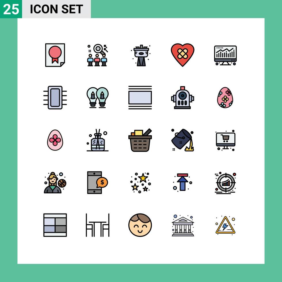 Pictogram Set of 25 Simple Filled line Flat Colors of computer heart user heal plumbing Editable Vector Design Elements