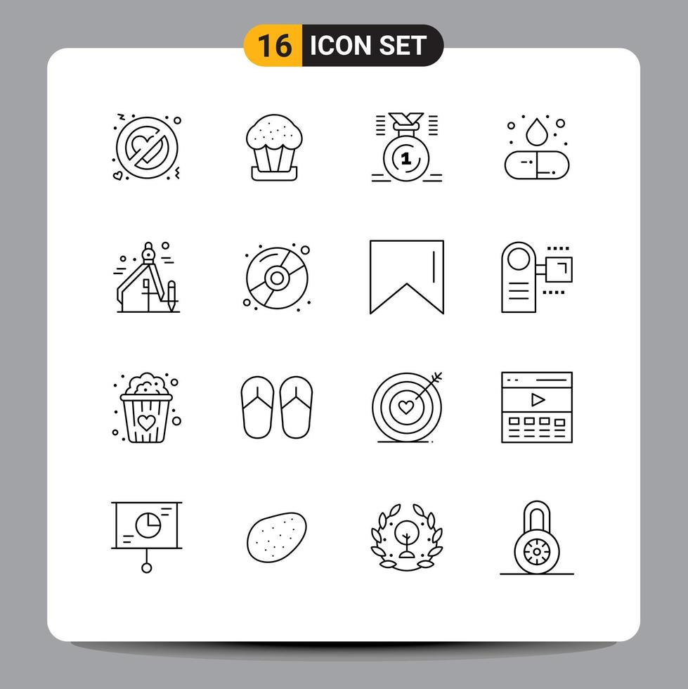 Set of 16 Modern UI Icons Symbols Signs for design pill award drug win Editable Vector Design Elements