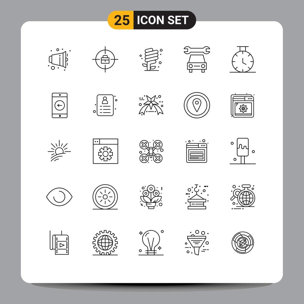 25 Thematic Vector Lines and Editable Symbols of application sport ecology service car Editable Vector Design Elements