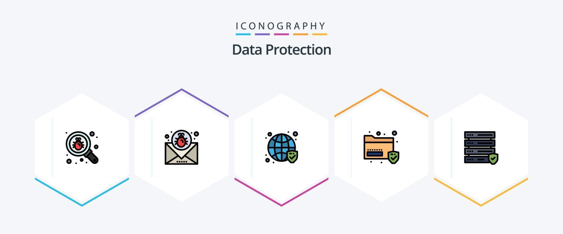 Data Protection 25 FilledLine icon pack including data. sans. message. folder. verified vector