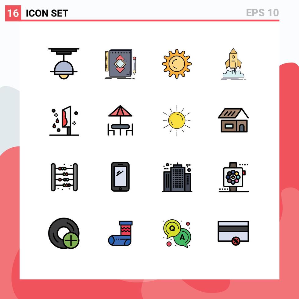 16 Flat Color Filled Line concept for Websites Mobile and Apps mission ship draw startup light Editable Creative Vector Design Elements