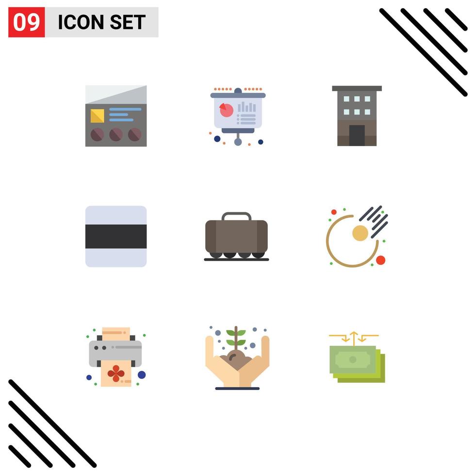 Flat Color Pack of 9 Universal Symbols of stack grid financial shops house Editable Vector Design Elements