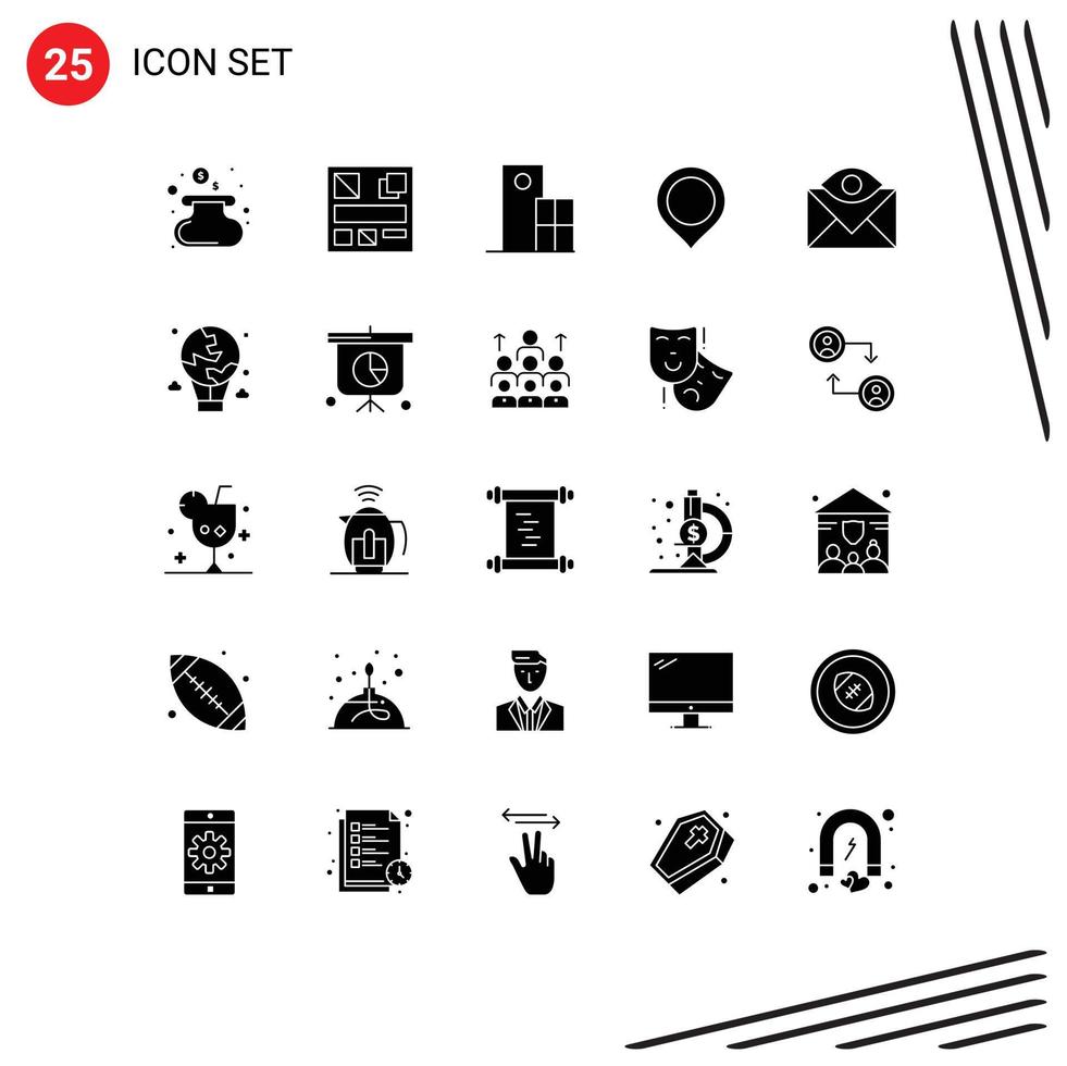 Modern Set of 25 Solid Glyphs and symbols such as contact us communication clock mark map Editable Vector Design Elements