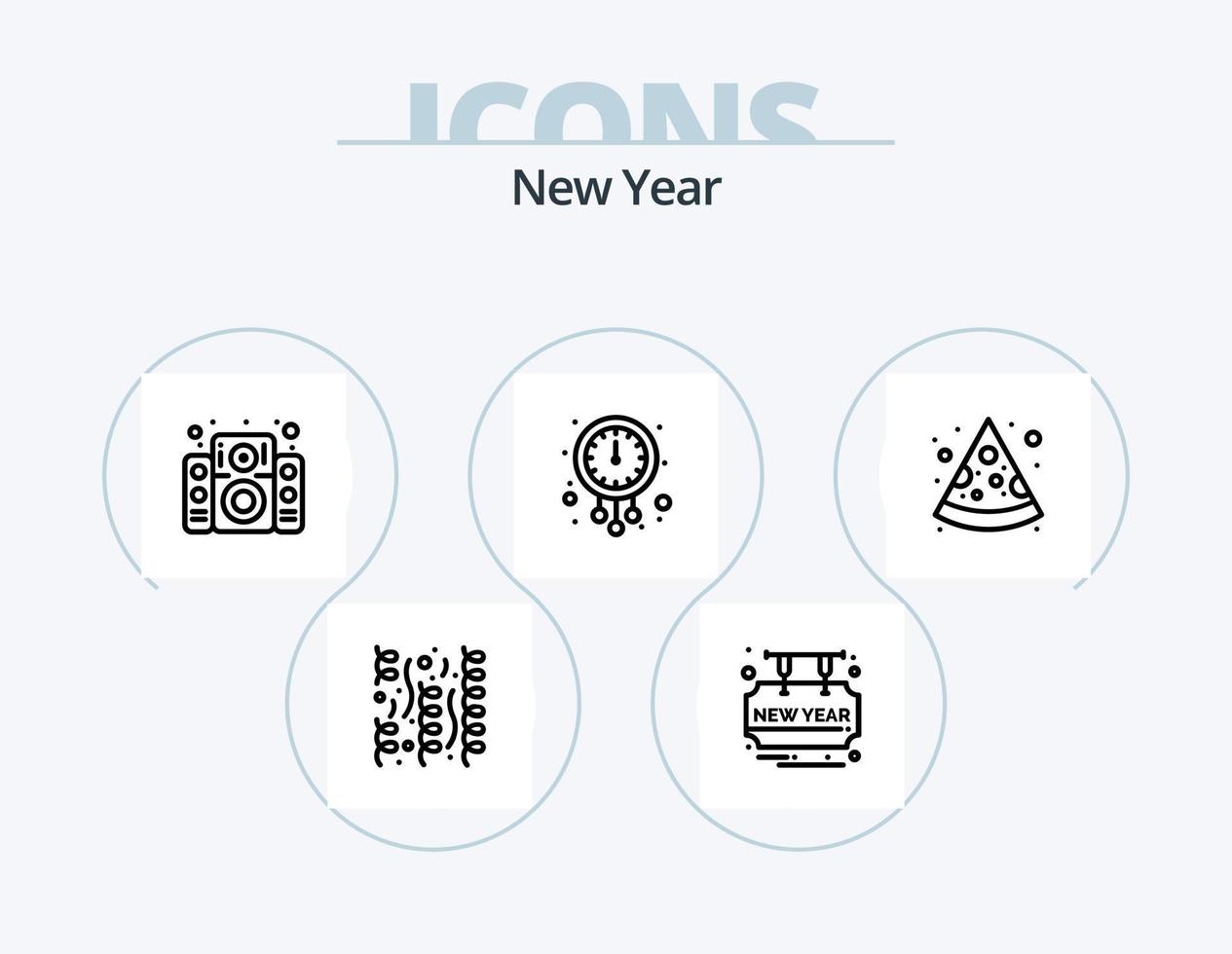 New Year Line Icon Pack 5 Icon Design. grocery. party. wish. drink. wine vector