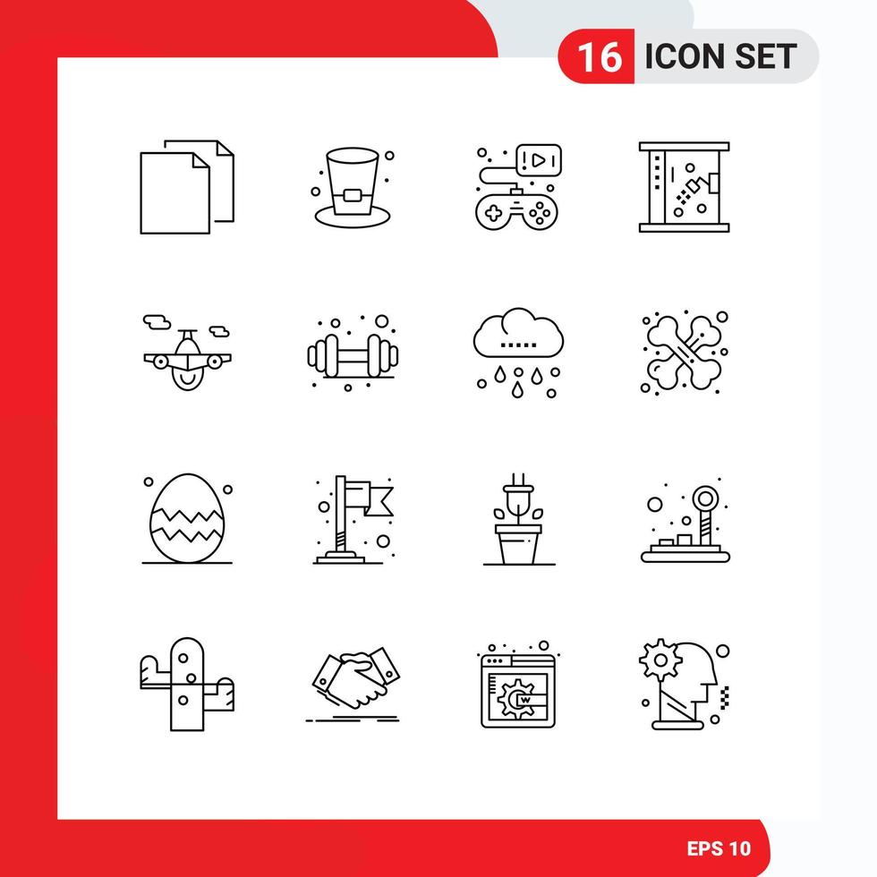 Outline Pack of 16 Universal Symbols of plane shower controller cleaning bath Editable Vector Design Elements