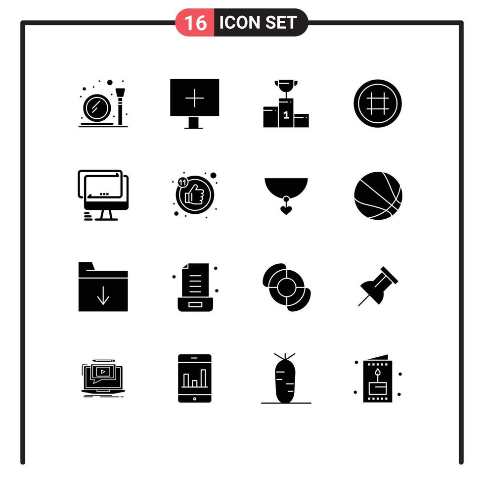 Pictogram Set of 16 Simple Solid Glyphs of computer ui bowl interface goblet Editable Vector Design Elements