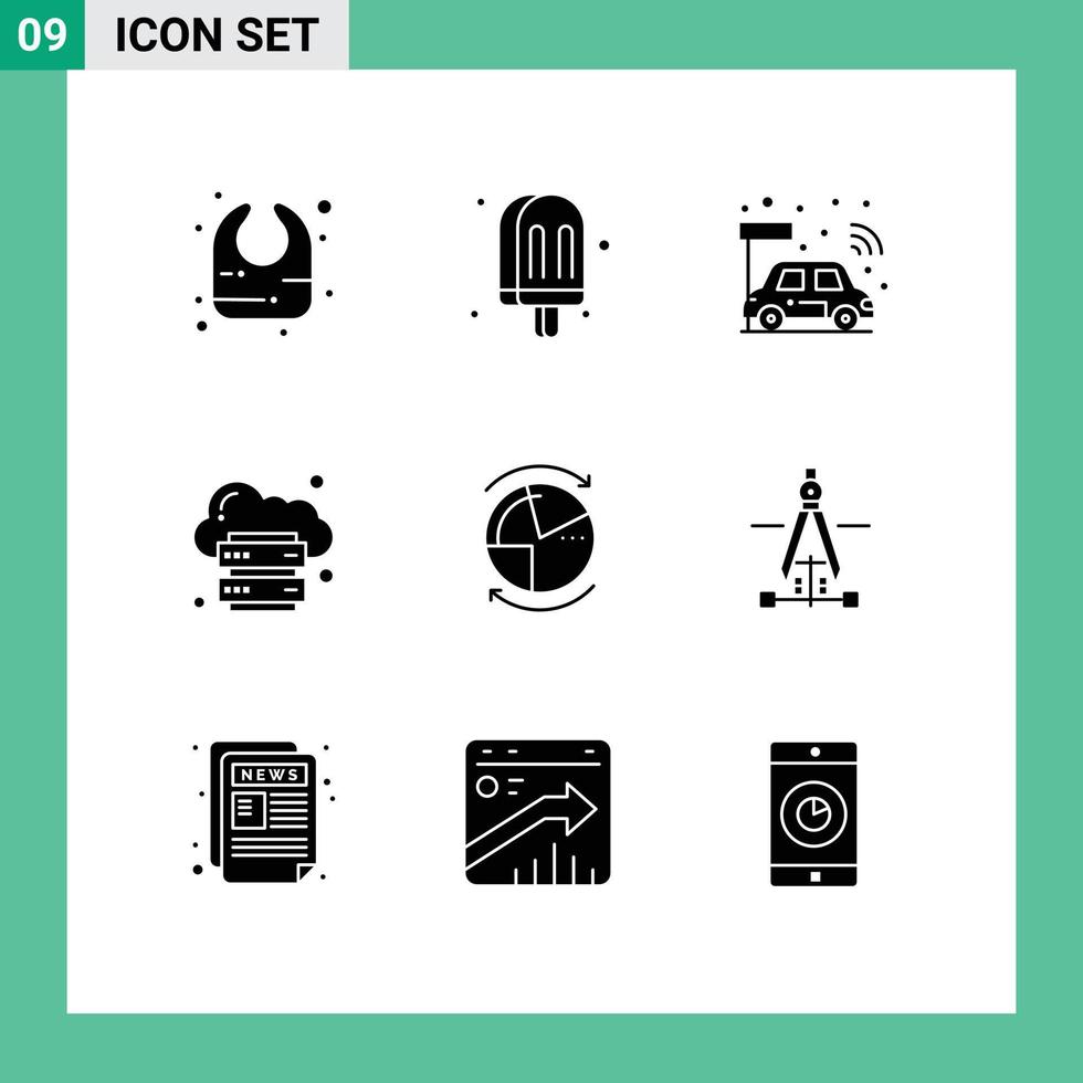 Mobile Interface Solid Glyph Set of 9 Pictograms of database platform cpu internet hosting Editable Vector Design Elements