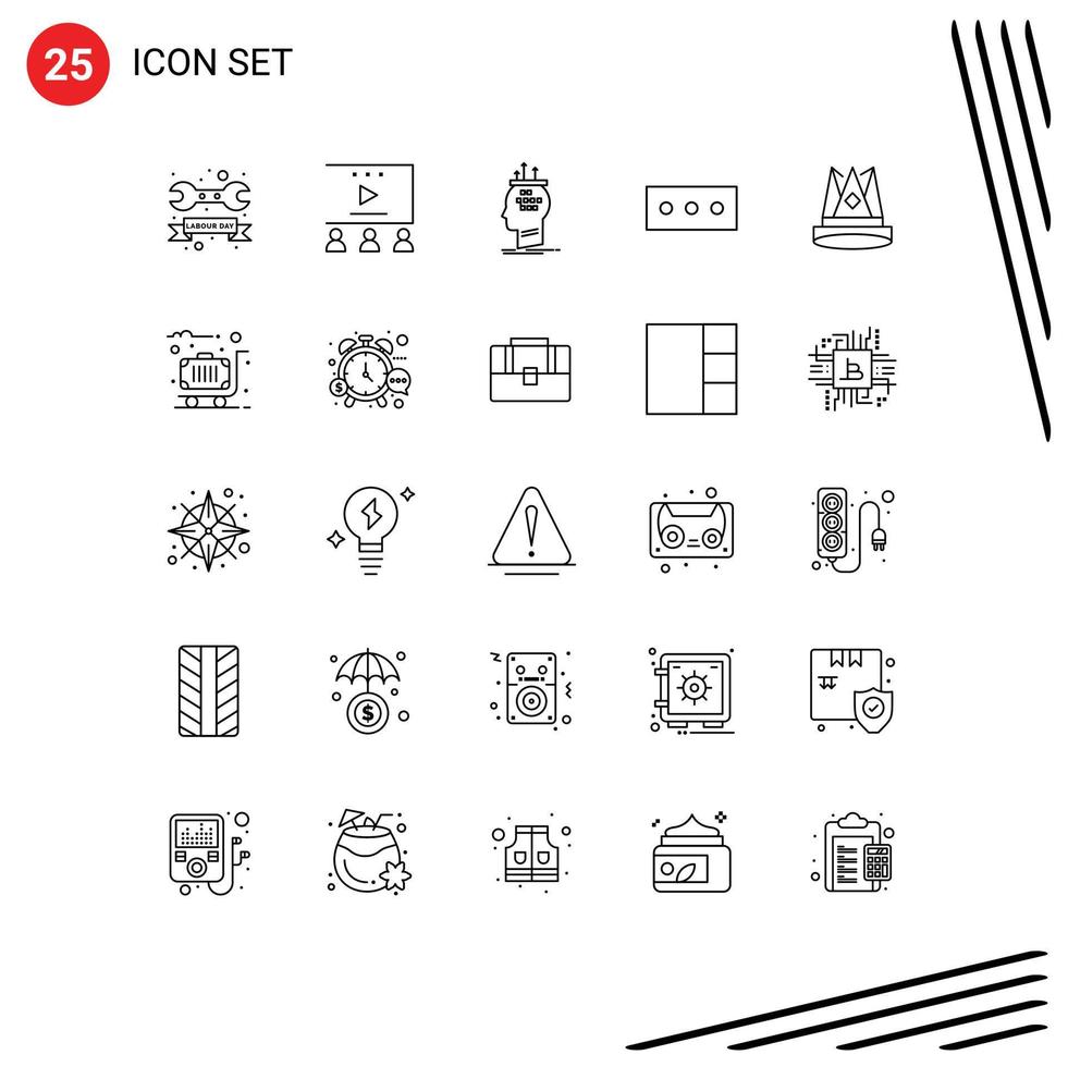 Pictogram Set of 25 Simple Lines of king security video tutorials password process Editable Vector Design Elements